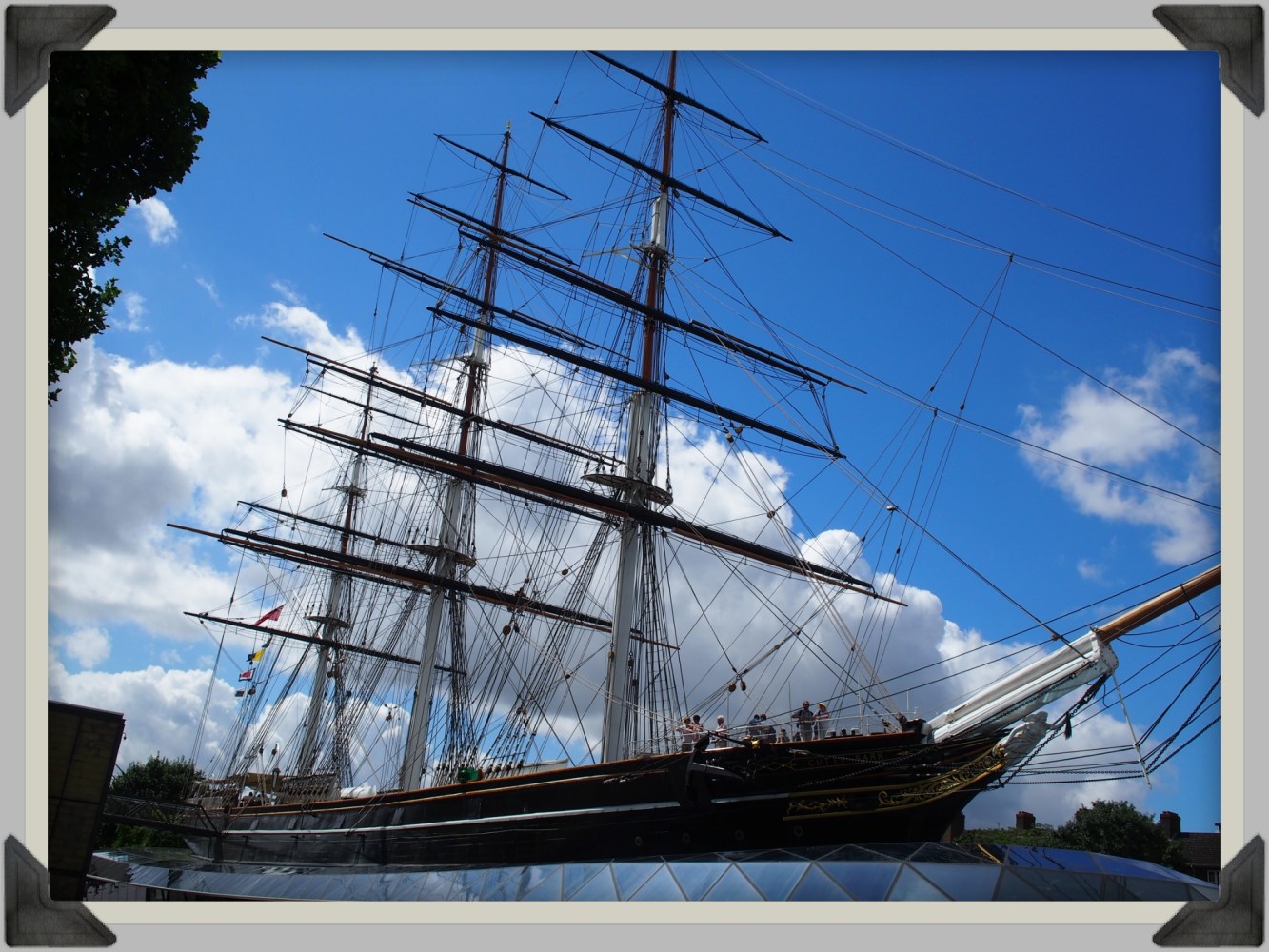 a large ship in the background