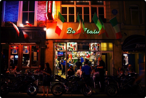 a store front at night