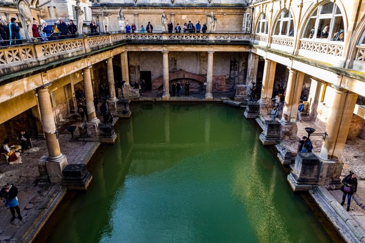 a pool of water in a stone building